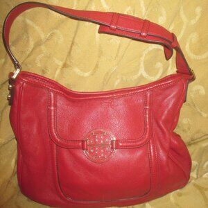 Tory Burch Pebbled Leather Shoulder Bag Dark Red